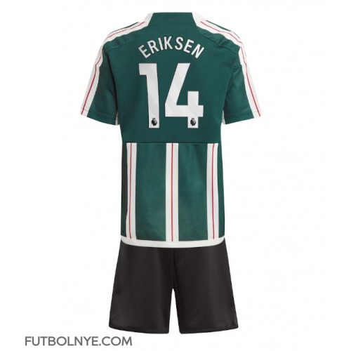 Camiseta Manchester United Christian Eriksen #14 Visitante Equipación para niños 2023-24 manga corta (+ pantalones cortos)